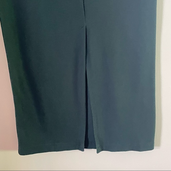 VINTAGE Dark Green Front Zipper Gold Accents MIDI Straight Pencil Skirt Size L - Picture 5 of 7